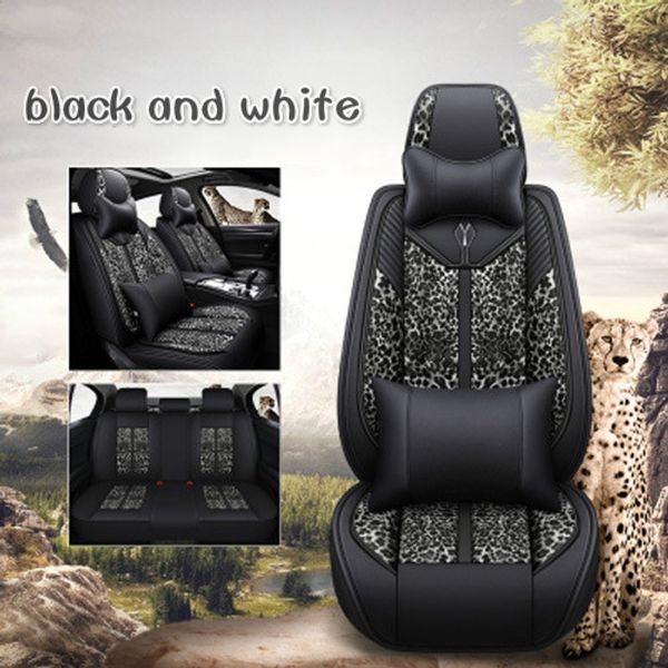 New Type Leopard Print Car Seat Cover Four Season General Full Surround Design Durable Pu Leather Adjuatable Five Seats Covers Baby Girl
