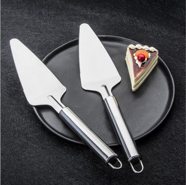 

simple stainless steel pizza spatula cake spatula steak pancake grill plate round tube handle dhl free