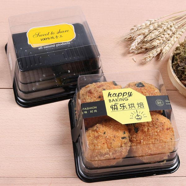 Einweg-Kuchenbox aus Kunststoff, durchsichtige schwarze Lebensmittelverpackungsboxen, transparente Käsekuchen-Dessertbox für die Konditorei