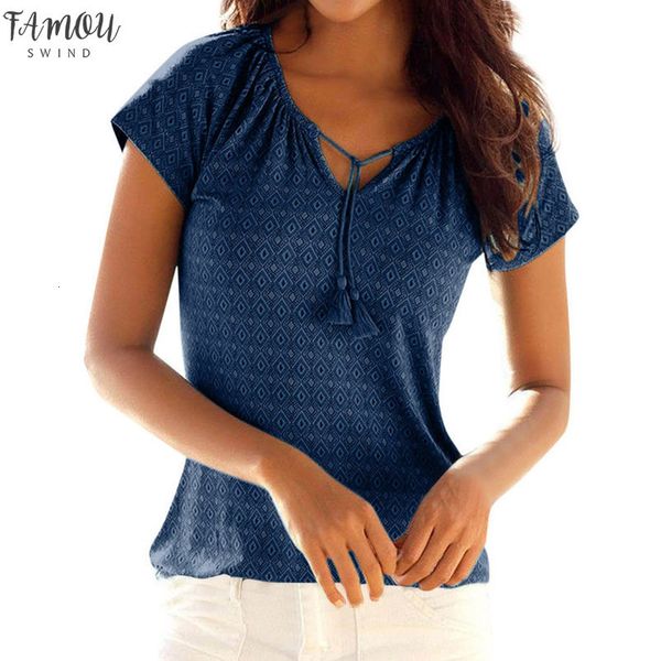 

summer beach casual tassel t shirt womens new fashion v neck feminino bohemian print holiday wholesale n4, White