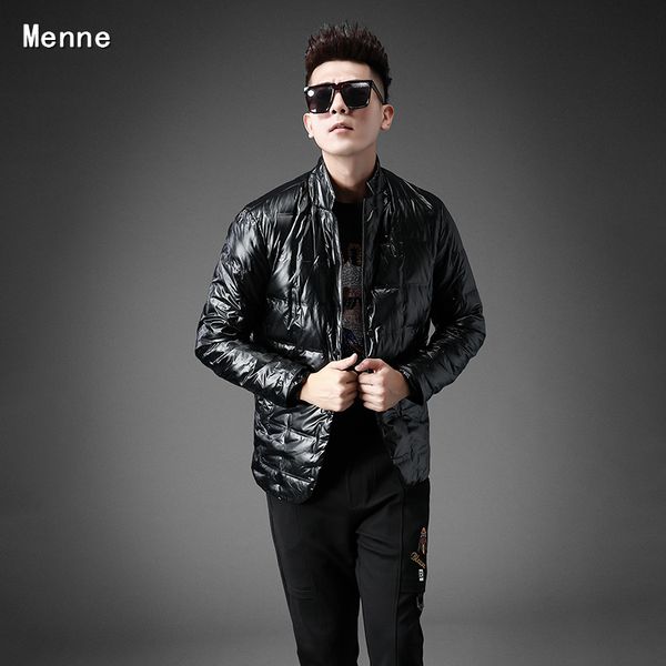 

menne 2019 winter jacket men's short white duck down jacket slim suit collar, Black