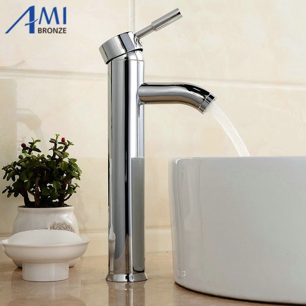 

13" high round bathroom sink basin mixer tap chrome polished spray brass faucet bf011