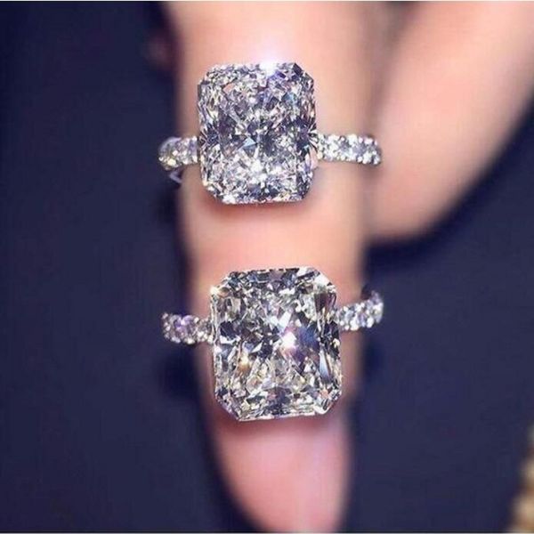 Impressionante shinning luxo jóias 925 prata esterlina princesa corte branco topázio cz diamond eternidade promessa mulheres casamento nupcial anel presente