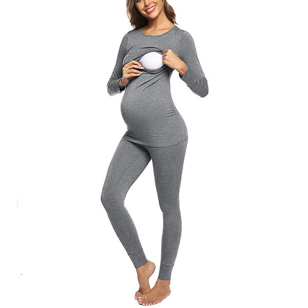 

new maternity nursing pajama set pregancy sleepwear lounge women maternity clothes breastfeeding pyjama set long sleeve, White
