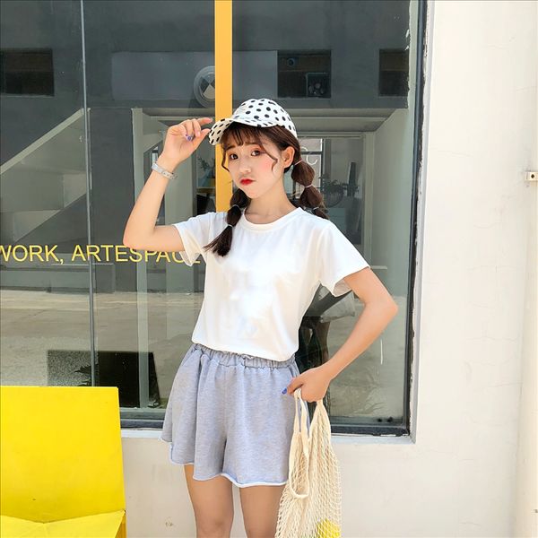 

2020 short-sleeved summer all-match round collar loose student solid color t- swimsuit short-sleeved t-shirt female simple white base shirt