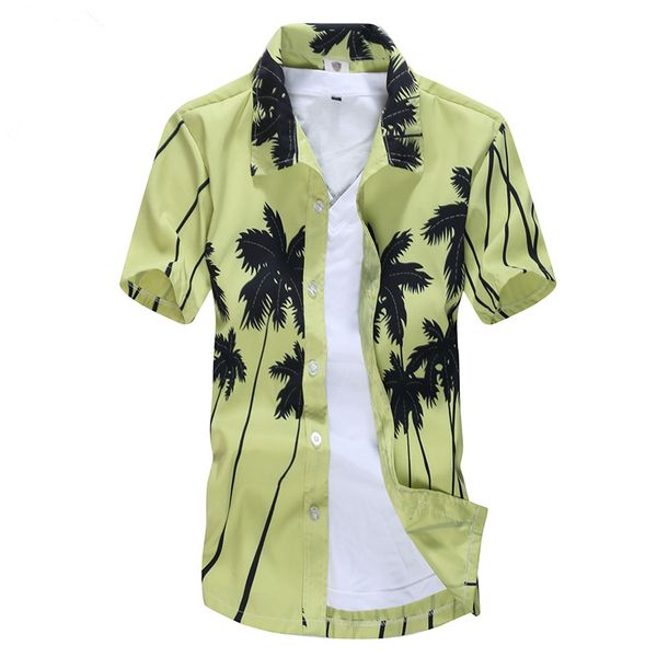 

2019 summer men's beach shirt surf t-shirts trees hawaiian shirts male big sizes short sleeve chemise male swim clothing