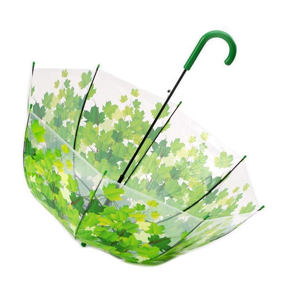 

4 color transparent thicken pvc umbrella rain women men mushroom green leaves rain clear leaf bubble umbrella