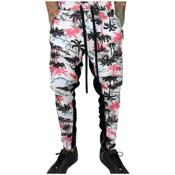 

осень зима брюки для мужчин sweatpants casual elastic гавайского printed треникаха hip hop малый стороны стопы почтового pantalones hombre, Black
