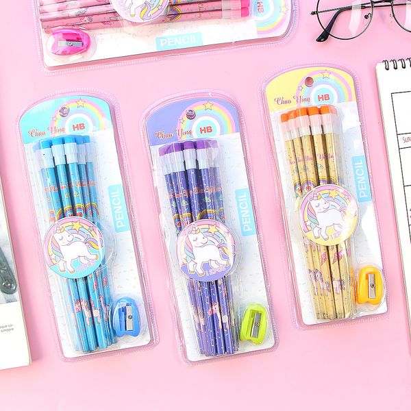 

12pcs/set cute unicorn pencil+pencil sharpening hb sketch items drawing stationery student school office supplies for kids gift
