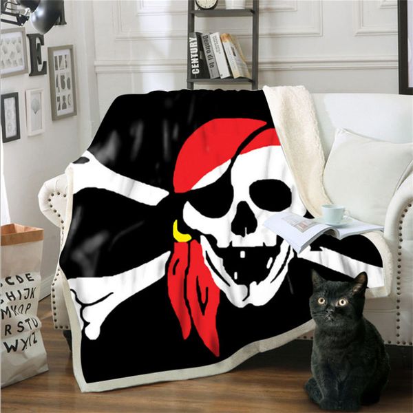 

3d skull printed cotton velvet double-layer thick blanket blankets for beds throw blanket 130cmx150cm blankets anti-pilling