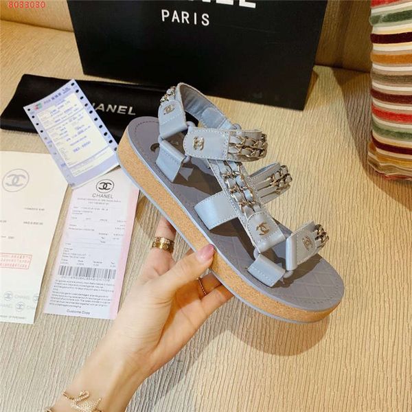 

sandals summer new leather striped chain decorative flat sandals comfortable non-slip rubber non-slip outsole casual sandals, Black