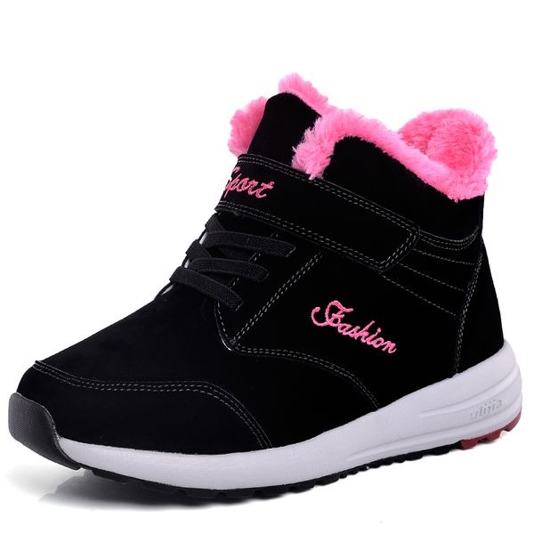 

tide women boots shoes ankle fur plush snow boots casual suede walking shoes woman slip-on ankle nice fashion, Black