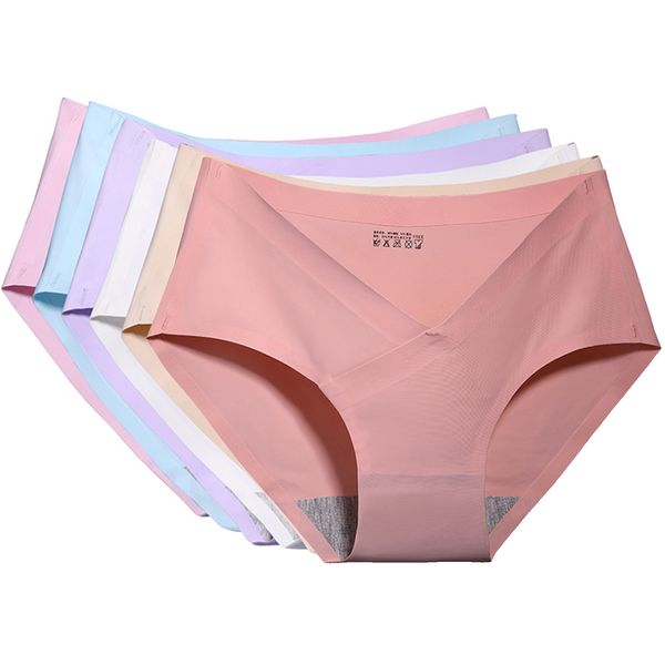 

vtype maternity underwear ice silk low waist comfortable postpartum seamless underwear stomach lift ladies briefs cotton bottom block, Black;pink