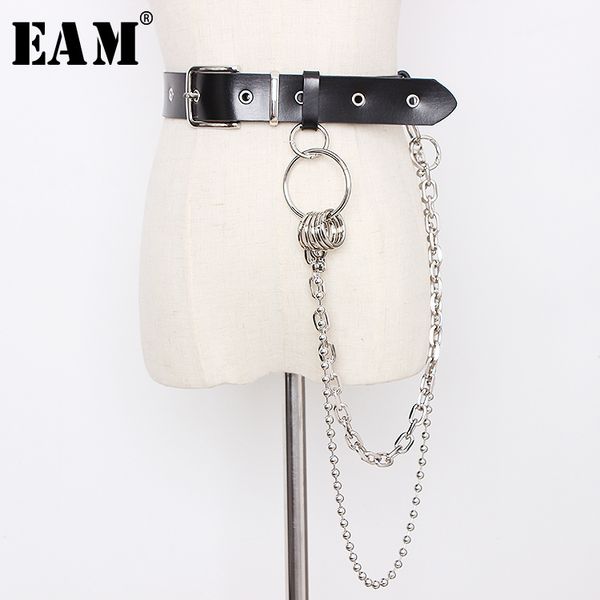 

eam] pu leather black double chain circle wide belt personality women new fashion tide all-match autumn winter 2019 1a136, Black;brown