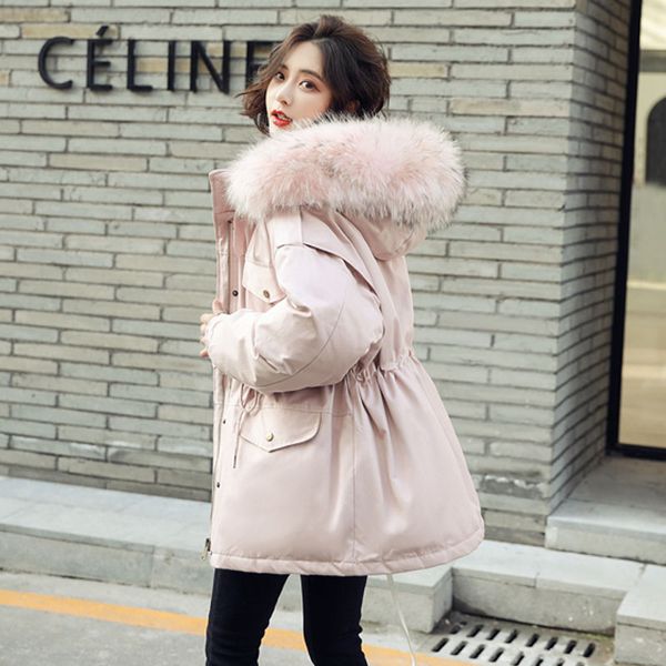 

large real fur 2019 winter jacket women raccoon fur collar hooded thick white duck down coat for women winter parka, Black