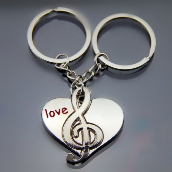 

любители брелок творческий цепь для брюк женщина брелок сумки женщины сердце музыка кулон брелок держатель металла любовь llaveros, Silver