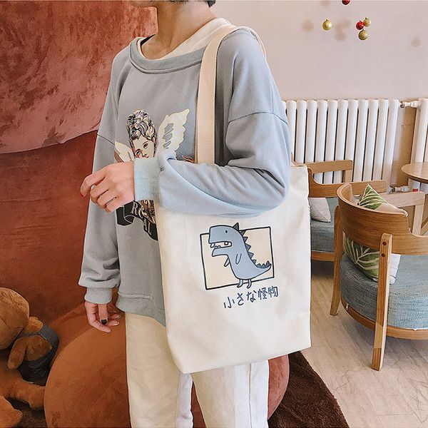 

2020 new canvas shoulder bag female student printed tote bag messenger large capacity hand