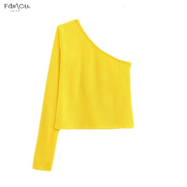 

Women Sexy One Shoulder Blouse Long Sleeve Short Style Female Casual Stylish Shirts Yellow Black Pink Blusas Lb050