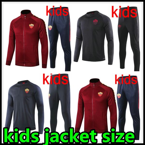 

19 20 rome kids survetement jacket training suit kits soccer jersey tracksuits 2019 2020 roma children football tracksuit set, Black