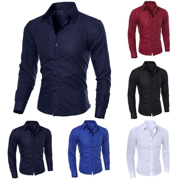 

2019 new fashion men's pure color collar shirt long-sleeved slim shirt selling close-fitting classic, White;black