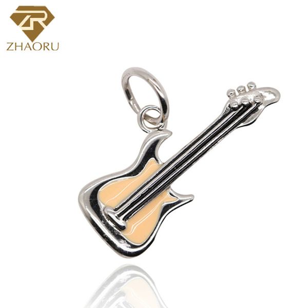 

zhaoru 925 sterling silver enamal guitar pendant charm fit bracelet & bangle & necklace diy jewelry charm zp2224, Golden;white