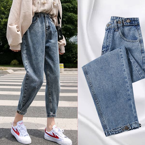 

liberjog woman jeans velvet thickening harem pants autumn winter casual loose mid waist wide leg ankle length pants female, Blue