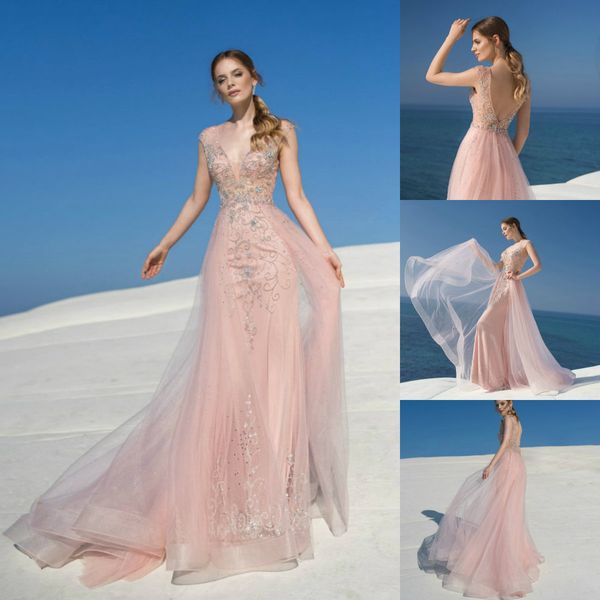 

lussano 2019 розовый свадебные платья кружева аппликации рукавов свадебные платья развертки поезд линия пляж свадебное платье халат де марие, White