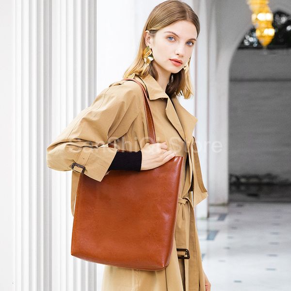 

autumn 2020 winter genuine leather women's shoulder bags fashion retro casual lady tote bags simple large shopping bags