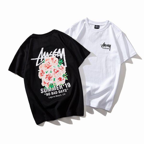 

2020 / stussy мужская футболка американский дизайнер рубашка высокое качество роскошь большой букет розы печати мужчин и женщин круглый выре, White;black