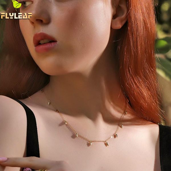 

flyleaf 18k gold necklace for women real 925 sterling silver fashion chain fine jewelry simple necklaces & pendants