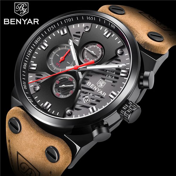 

benyar fashion business watch male unique design skull watches men sports quartz wrist watch relogio masculino, Slivery;brown