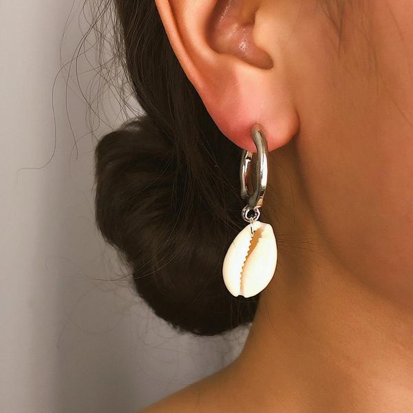 

fashion irregular c-type cowrie shell charm hook earrings women party jewelry dropshipping, Silver