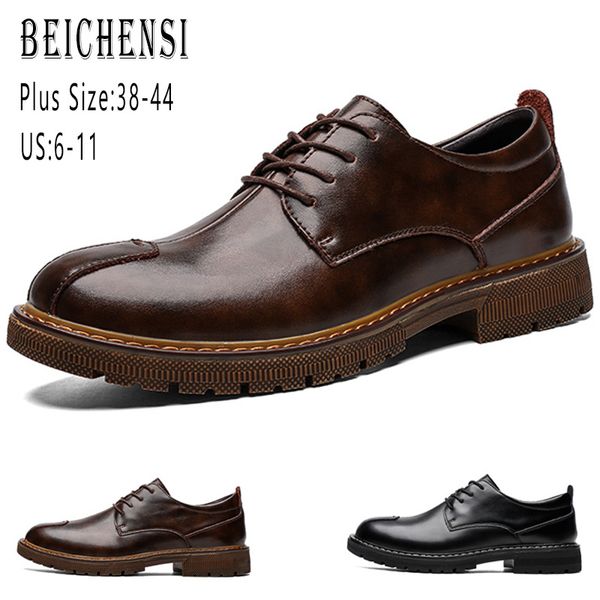 

men's business suit shoes for men design british style lace up man casual formal shoes leather flat leisure oxford, Black