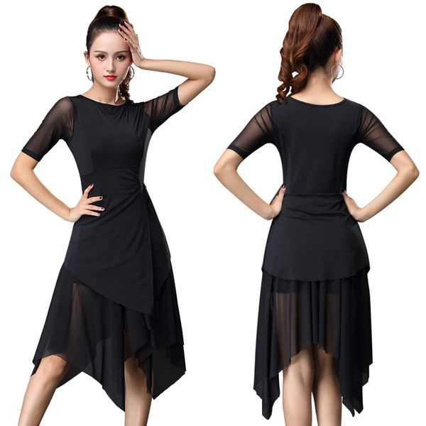 

новая мода sexy коротким рукавом латинских танцев practice одежды бальных танцев платье one piece платье для женщин бальные костюмы, Black;red