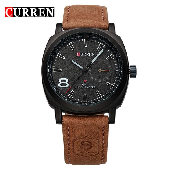 

2016 curren men quartz luminous watch fashion sport leather strap wristwatches relogio masculino 8139, Slivery;brown