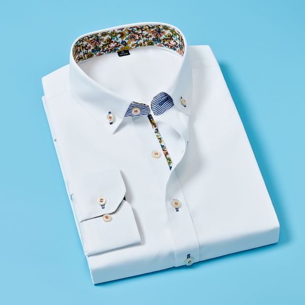 

men shirt long sleeve floral formal fashion print casual social shirts male soft comfortable slim blouse, White;black