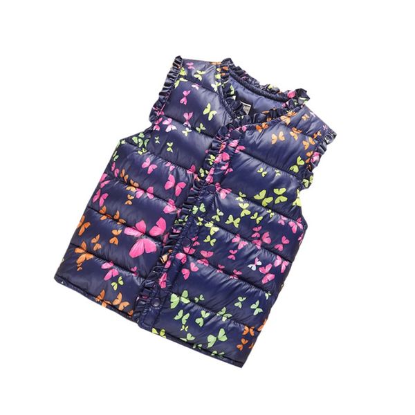 

2017children's winter jackets autumn spring kids girls vest sweet floral butterfly print waistcoat down cotton warm waistcoat j2, Blue