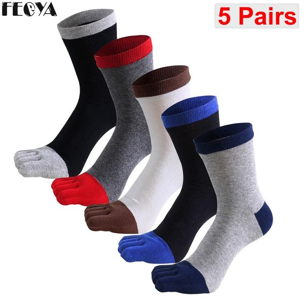 

5 pairs / lot cotton men socks five fingers toe socks autumn winter crew sock breathable long size 39-44, Black