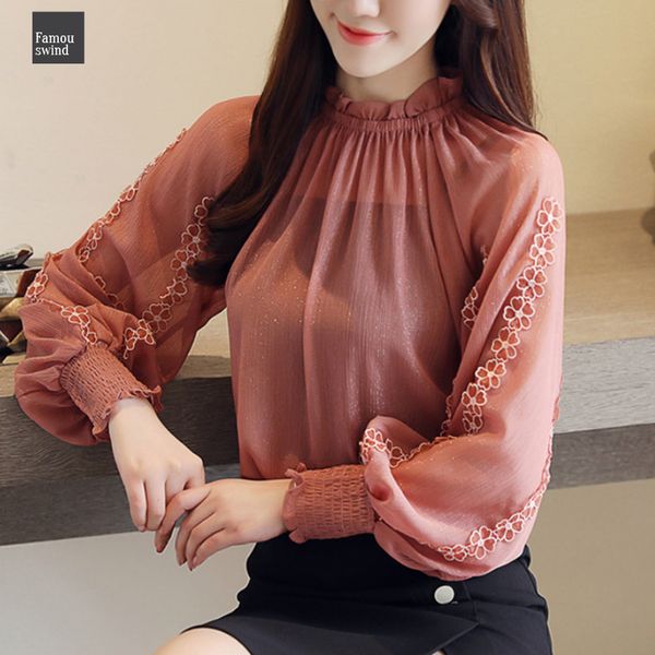 

новая мода длинные блуза шифоновая рубашка с длинным рукавом сыпучие фонариков женщины рукава кружева строчка основывая рубашки женщины топы, White