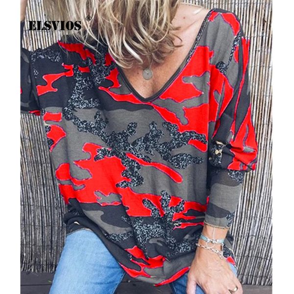 

elsvios 2019 women shirts plus size long sleeve autumn blouse fashion v-neck print elegant shirt loose streetwear blusa 5xl, White