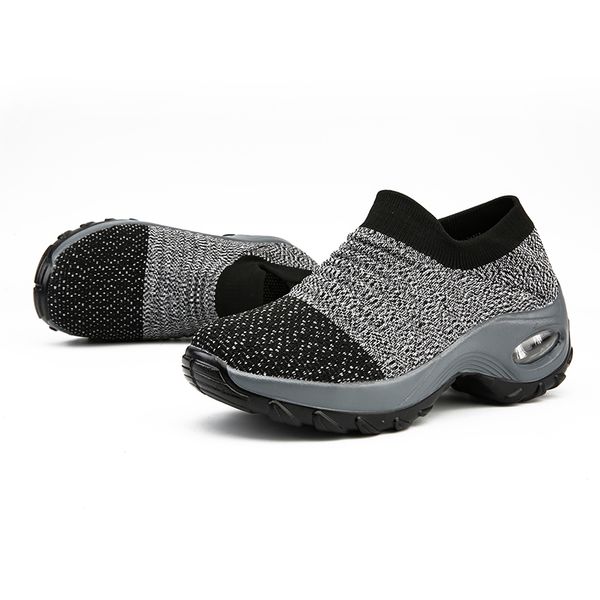 

new ladies sports casual dancing shoes hand-woven mesh women's shoes soft bottom breathable socks lazy fashion overshoes, Black