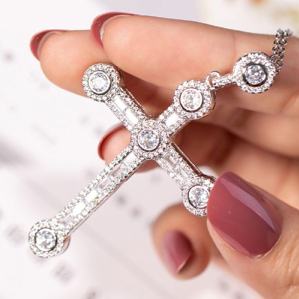 

new 925 silver exquisite bible jesus cross pendant necklace for women men crucifix charm simulated platinum diamond jewelry n027