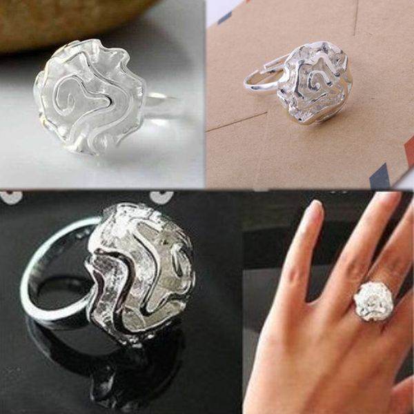 

fashion silver plated rings 3d rose flower open ring hollow out design finger ring jewelry valentine's day gif, Golden;silver