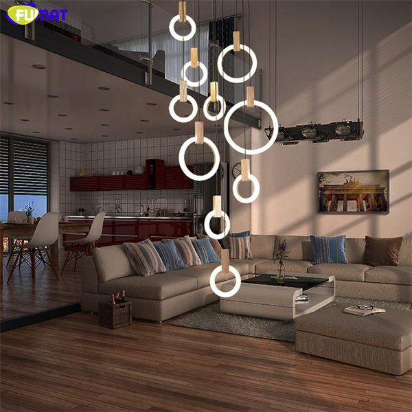 

fumat modern led large staircase wood chandelier lighting fixtures hanging lustre cristal long loft glass balls chandelier lamp