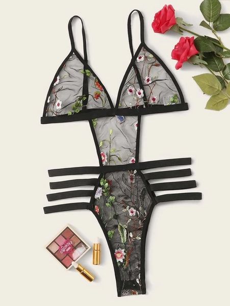 

women lace embroidered straps stitching lingerie set plus size s-2xl, Black;white