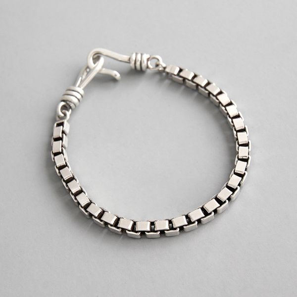 

japan and korea s925 stering silver box bracelet retro make old 4mm rough box chain couplets student bracelet body accessory, Golden;silver