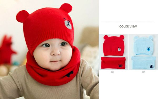 

cute baby infnat toddlors warm winter knit wool beanie hat + neckerchief ski cap for boy girl 2pcs hat set, Yellow