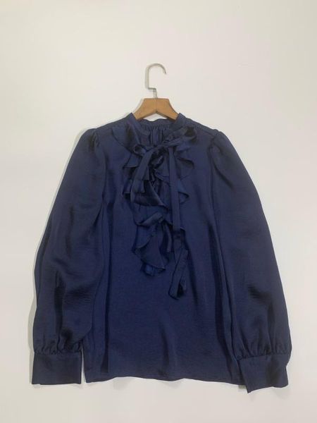 

women shirt 2020 new silky big ruffled collar lace long sleeve shirt, White