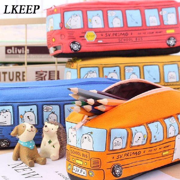 

1pc creative women cosmetic bag stationery small bus shape makeup bag canvas stationery making up