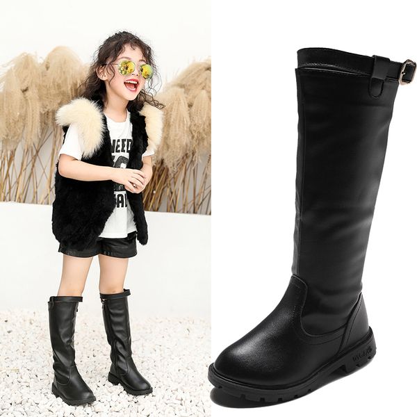 

27-37 new chic buckle black boots children girls women motorcycle heels boots brand design zipper travel botas for kid girls, Black;grey